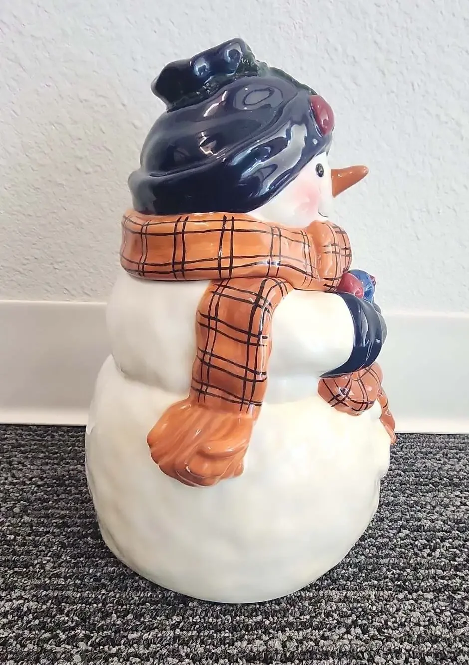 Vintage Snowman Holding Chicks Holiday Cookie Jar